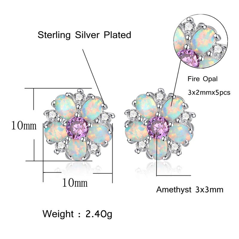 CiNily Flower Earrings, Purple Opal Stud Earrings Sterling Silver Plated Stud Earrings for Women, Ladies Flower Stud Earrings Cute Unique Earrings - Image 4